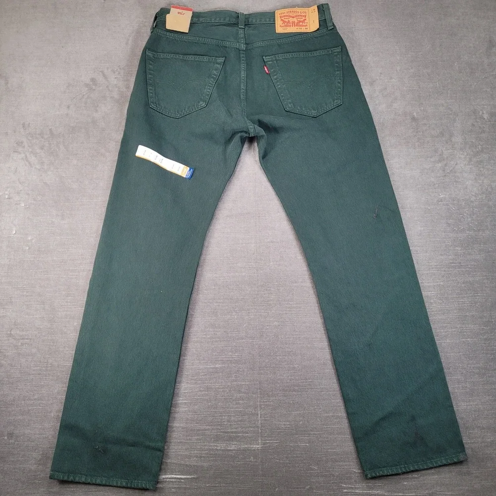 Levis 501 Original Fit Jeans Mens 32x30 Dark Spruce Green‎ Denim New Flaw